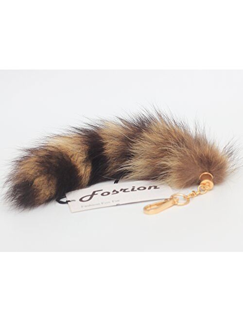 2 pcs 10inches Authentic Raccoon Tail Fur Skin Halloween Party Cosplay Toy Handbag Accessories Key Chain Ring Hook