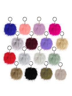 BTSD-home 16pcs Pom Pom Keychain Faux Fox Fur Fluffy Puff Pompoms Balls Keychain(Mix Colors)