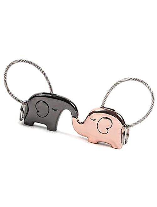 Creative Elephant Keychain - Animal Key Chain for Couple - Elephant Kissing Love Keychain Set - Perfect Gift for Valentines Day, Birthday & Christmas Day Gifts for Cute C