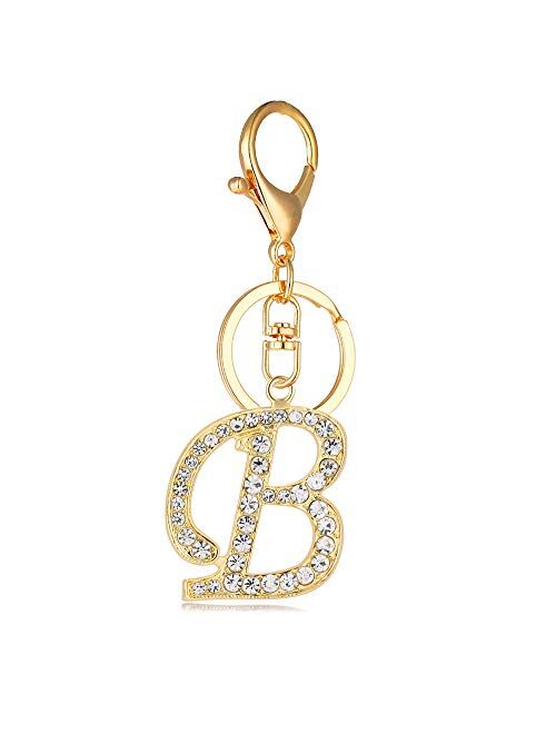 Reizteko Keychain for Women Purse Charms for Handbags Crystal Alphabet Initial Letter Pendant with Key Ring