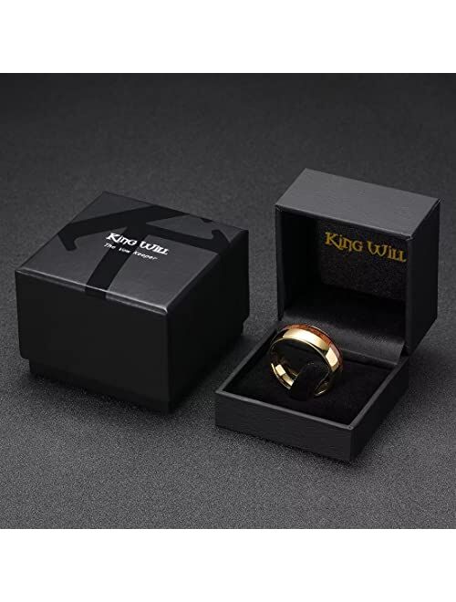 King Will Nature Koa Wood Inlay Tungsten Carbide Wedding Ring 8mm Rose Gold/Blue/Black/Silver High Polished Comfort Fit