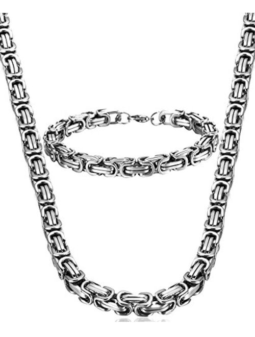 Jstyle Stainless Steel Male Chain Necklace Mens Bracelet Jewelry Set, 8mm Wide, 8.5 Inch Bracelet