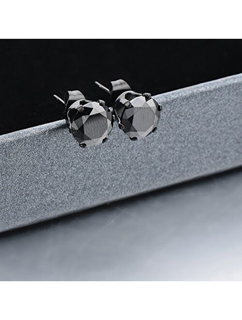 Long Way Stainless Steel Stud Earrings set Cubic Zirconia Inlaid,3mm-8mm 6Paris