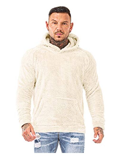 GINGTTO Men's Fuzzy Sherpa Lined Sweatshirt Fashion Pullover Fleece Fluffy Hoodies