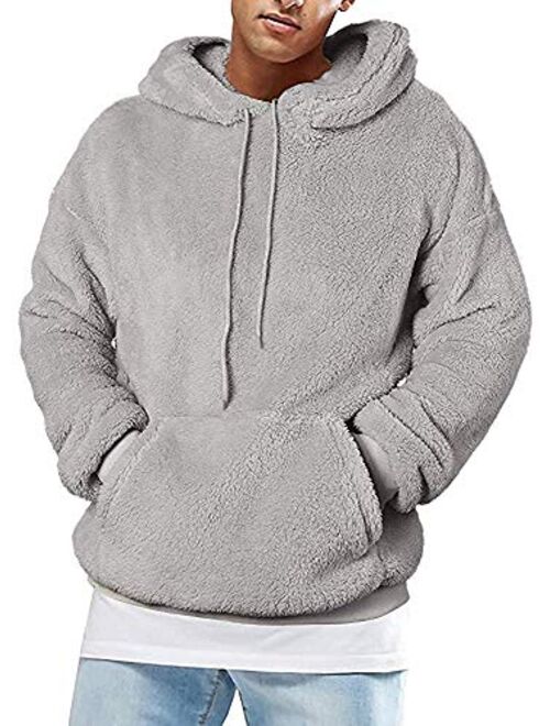 Gafeng Mens Sherpa Hoodies Winter Fleece Heavy Long Sleeve Fuzzy Fluffy Kangaroo Pocket Outfits Sweatshirt