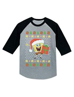 Tstars Spongebob Ugly Christmas Sweater 3/4 Sleeve Baseball Jersey Toddler Shirt