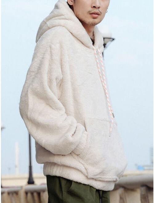 Listenwind Unisex Women Mens Solid Winter Fluffy Warm Hoodie Oversized Hooded Pullover Sweatshirt Outwear with Kangaroo Pocket
