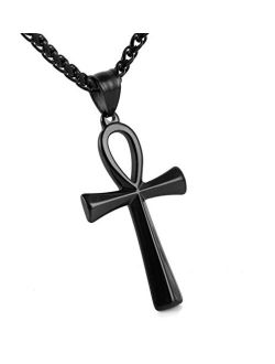 Men's Stainless Steel Coptic Ankh Cross Religious Pendant Necklace, 22 2" Rope Chain