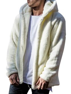 Mlpeerw Men Winter Teddy Bear Tops Fluffy Fleece Fur Jacket Hoodies Coat Outerwear