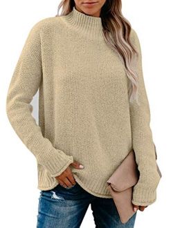 LOLONG Women's Turtleneck Sweaters Long Sleeve Solid Loose Knitted Pullover Tops