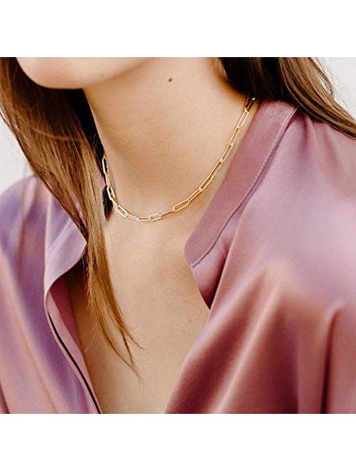 M MOOHAM Dainty Layered Initial Necklaces for Women, 14K Gold Plated Paperclip Chain Necklace Simple Cute Hexagon Letter Pendant Initial Choker Necklace Gold Layered Neck