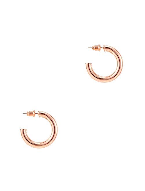 PAVOI 14K Gold Colored Lightweight Chunky Open Hoops | Gold Hoop Earrings for Women