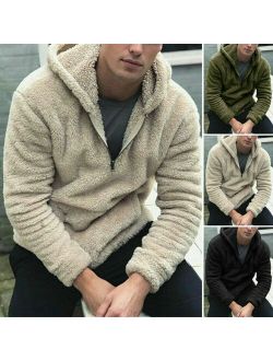 Winter Warm Fur Fluffy Men's Hoodies Coat Fleece Pullover Jacket Hooded Outwear