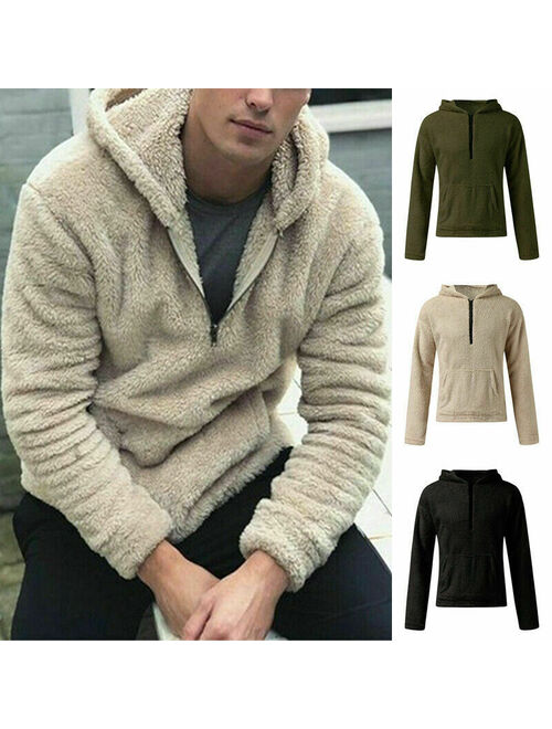 Winter Warm Fur Fluffy Men's Hoodies Coat Fleece Pullover Jacket Hooded Outwear