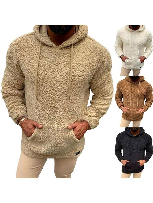 Mens Fleece Fluffy Hoodie Pullover Coat Hooded Thick Winter Outwear Hoodie Tops