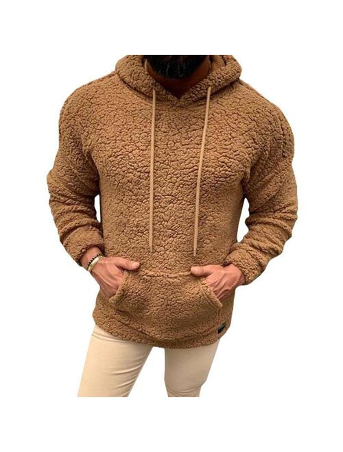 Mens Fleece Fluffy Hoodie Pullover Coat Hooded Thick Winter Outwear Hoodie Tops