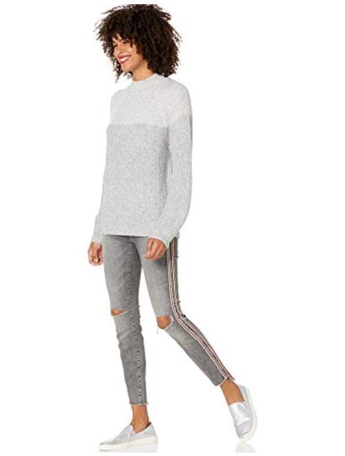 Cable Stitch Women's Two Tone Mock Neck Sweater