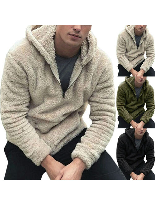 Fluffy Men's Hoodie Sweatshirts Zip Neck Casual Pullover Shirts Tops