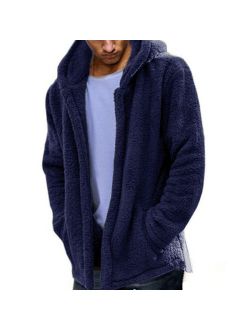 Casual Cardigan Hooded Fluffy Men's Jacket Fleece Coat Sweatshirt Hoodie Jackets Outwear