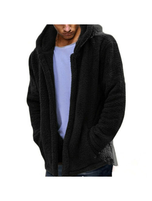 Casual Cardigan Hooded Fluffy Men's Jacket Fleece Coat Sweatshirt Hoodie Jackets Outwear