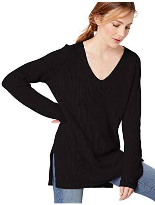Goodthreads Women's Cotton Half-Cardigan Stitch Deep V-Neck Sweater