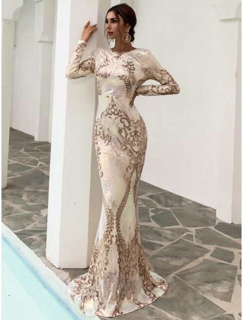 Missord Backless Sequin Mermaid Prom Dress