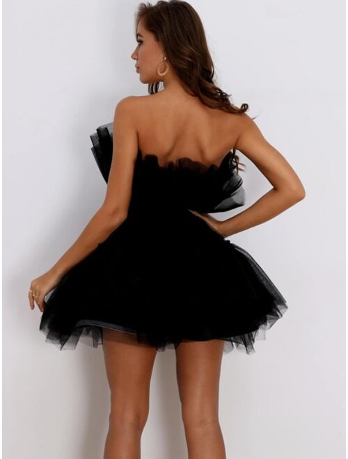 Shein Bow Front Layered Tube Tulle Dress