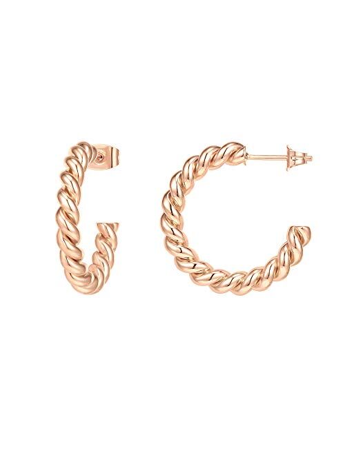 PAVOI 14K Gold Plated 925 Sterling Silver Twisted Rope Round Hoop Earrings in Rose Gold, White Gold and Yellow Gold