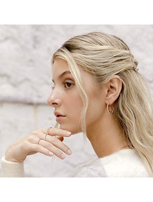 PAVOI 14K Gold Plated 925 Sterling Silver Twisted Rope Round Hoop Earrings in Rose Gold, White Gold and Yellow Gold
