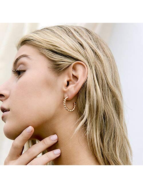 PAVOI 14K Gold Plated 925 Sterling Silver Twisted Rope Round Hoop Earrings in Rose Gold, White Gold and Yellow Gold