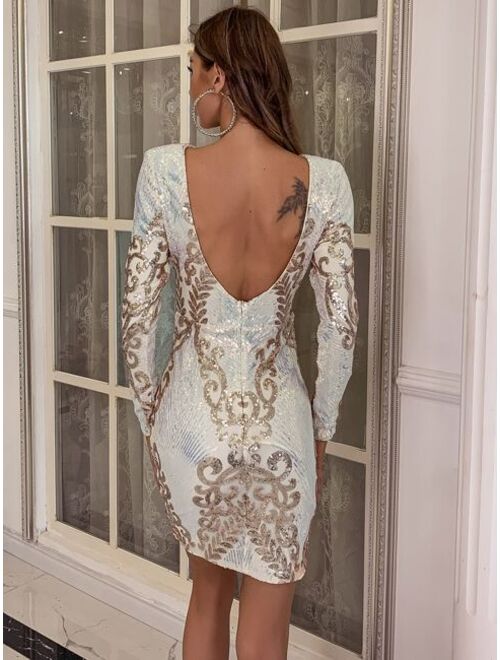 Missord Backless Sequin Embellished Prom Dress