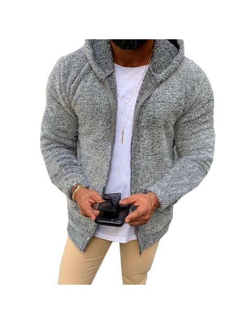 Outerwear Thick Fluffy Men Jacket Fleece Fur Coats Winter Hooded Hoodies Tops Jacket Fluffy