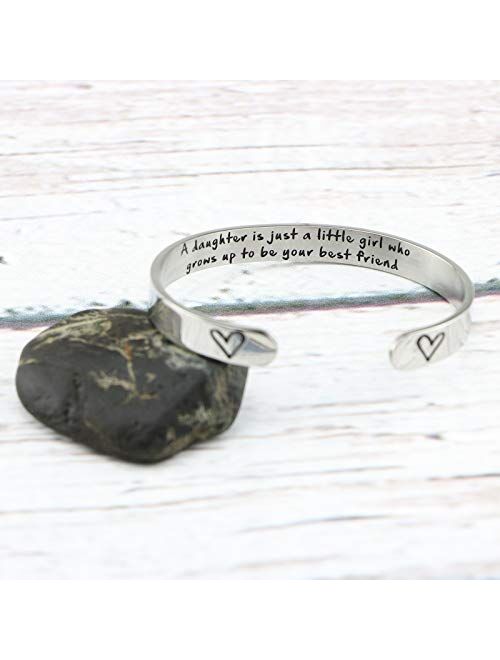 MEMGIFT Daughter Mother Bracelets Wide Cuff Bangle Message Engraved for Her