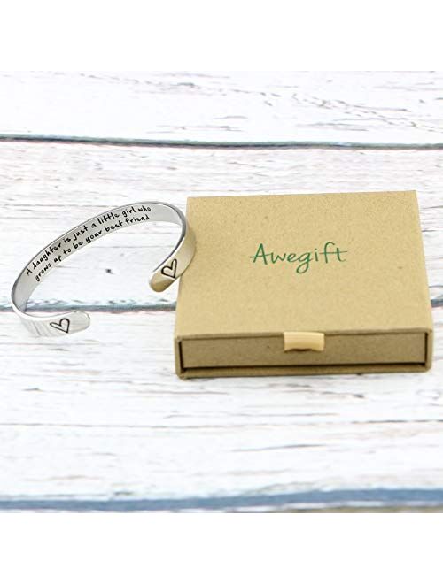 MEMGIFT Daughter Mother Bracelets Wide Cuff Bangle Message Engraved for Her