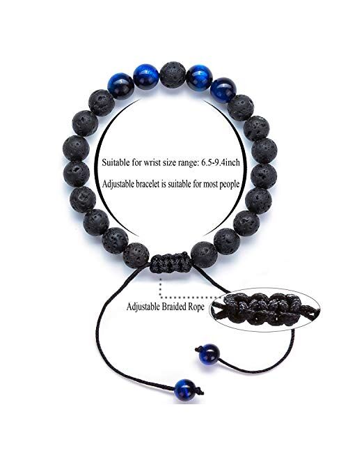 Hamoery Men Women 8mm Lava Rock Aromatherapy Anxiety Essential Oil Diffuser Bracelet Braided Rope Natural Stone Yoga Gifts Beads Bracelet Bangle-21017
