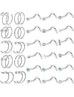 ONESING 38-72 PCS 20G Nose Rings for Women Nose Studs Nose Piercing Jewelry Nose Ring Hoop Screw 316L Stainless Steel for Women Men