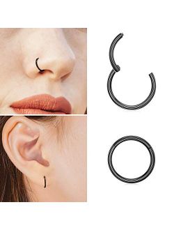 316L Surgical Stainless Steel Hypoallergenic Hinged Nose Ring Nose Hoop 10/12/14/16/18/20 Gauge, Diameter 5-16mm with Silver/Gold/Rose Gold/Black Nose Piercing Jewelry Ho