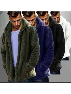 Mens Winter Thick Hoodies Tops Fluffy Men's Jacket Fleece Fur Jacket Hooded Coat Outerwear A8
