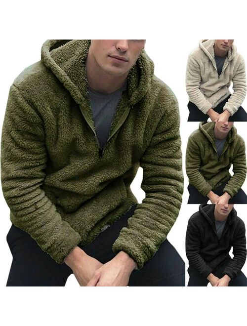 Fluffy Men's Hoodies Fleece Casual Hoodie Outwear Sweatshirt Coat Long Sleeve Top