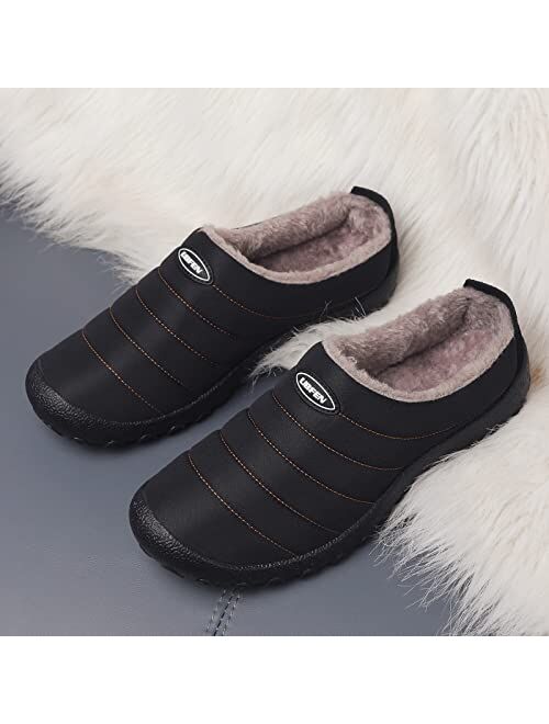 UBFEN Men's Women's Winter Warm Slippers with Fuzzy Plush Lining Slip on House Shoes with Indoor Outdoor Anti-Skid Rubber Sole