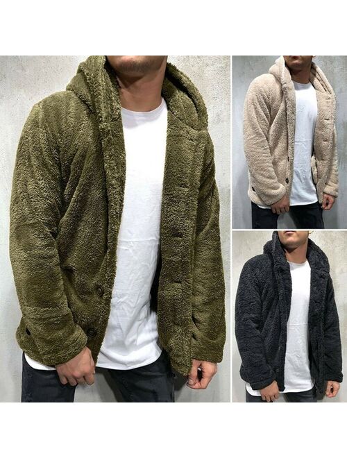 Winter Men Hooded Coat Tops Fluffy Men's Jacket Fleece Fur Hoodies Jacket Long Sleeve Outwear