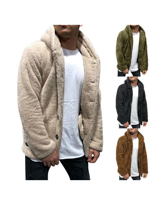 Winter Men Hooded Coat Tops Fluffy Men's Jacket Fleece Fur Hoodies Jacket Long Sleeve Outwear