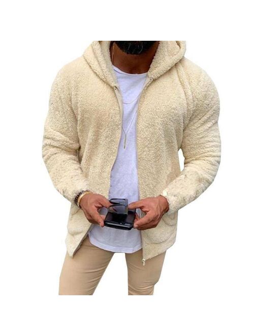 Outerwear Jacket Men Fleece Fur Fluffy Men's Coats Hoodies Thick Hooded Winter Tops
