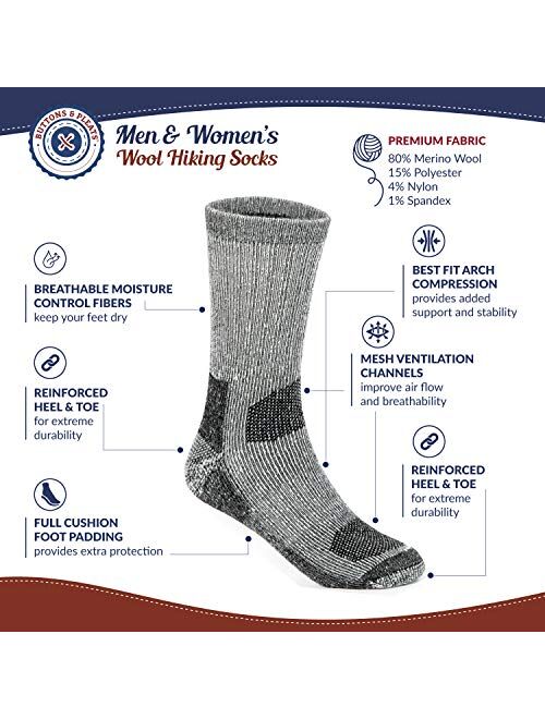 Buttons & Pleats Wool Socks for Men Women (Pack of 3/4) 80% Merino Thermal Warm Boot Sock