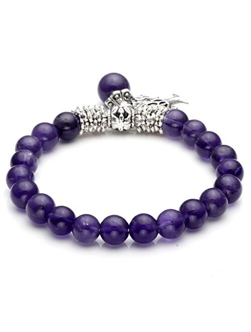 Jovivi 8MM Purple Amethyst Natural Gemstone Tree of Life Lucky Charm Stretch Bracelet