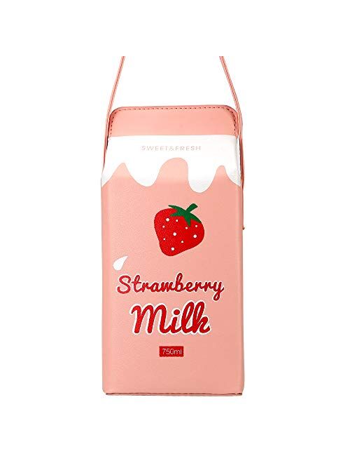 QiMing Chocolate Milk Box CrossBody Purse Bag,PU Phone Shoulder Wallet for Women Girl