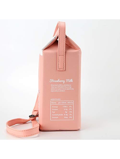 QiMing Chocolate Milk Box CrossBody Purse Bag,PU Phone Shoulder Wallet for Women Girl