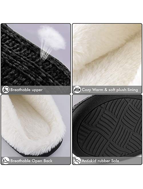 Homitem Women's Cozy Memory Foam Chenille Slippers with Memory Foam, Ladies'Fuzzy Fleece Lining Slip on House Slipper Shoes with Anti-Skid Rubber Sole Indoor Outdoor Shoe