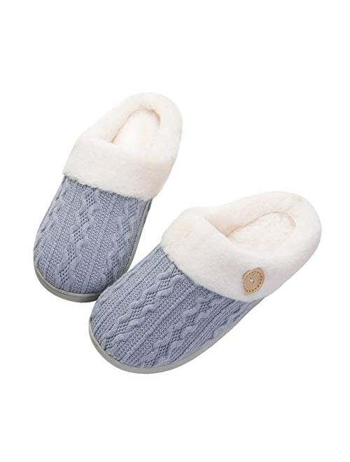 Vonluxe Women's Fuzzy House Slippers Comfy Memory Foam Bedroom Slippers Warm Slip On Light Shoes Outdoor Indoor Faux Fur Lined