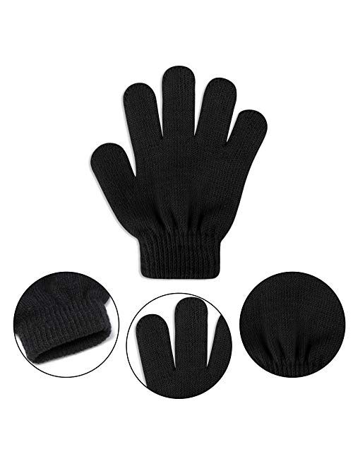 Kids Gloves, 8 Pairs Valentine's Day Winter Knit Gloves Full Finger Stretchy Magic Gloves for Boys and Girls